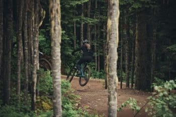 Female Coach Lizzie Darke riding the Whistler Bike park